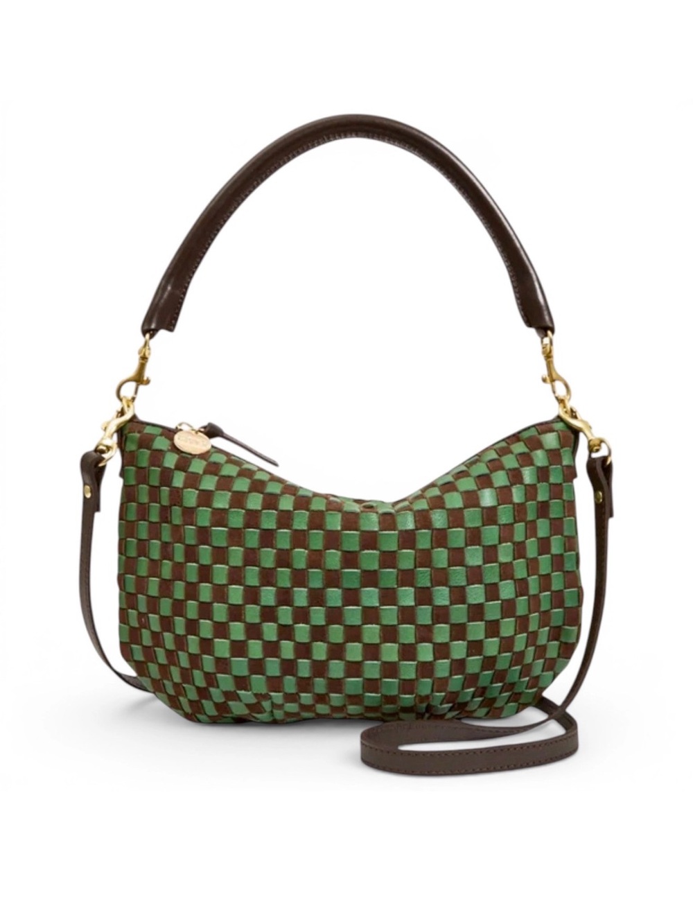 Clare V Petit Moyen, Handwoven Leather Crossbody Bag Chocolate and Pine NWT!